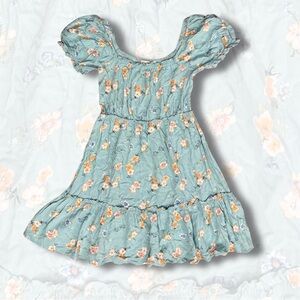 Rewind Teal Floral Puff Sleeve Dress